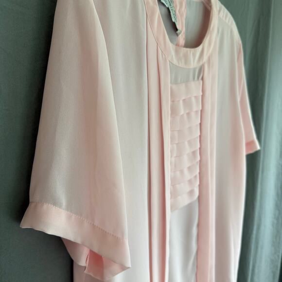 Vintage 80s Pink Sheer‎ Blouse Laura & Jayne Petite Pleated Front Size 12 - Picture 7 of 13